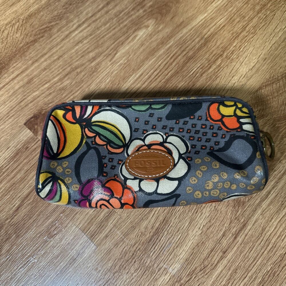Fossil Keyper Zip Pouch Floral Colorful Small Bag Coated Cosmetic Easy Clean